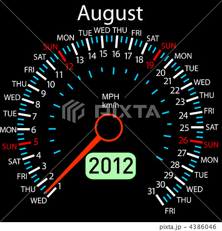 2012 year ñalendar speedometer car in vector. August. 4386046