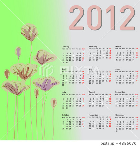 Stylish calendar with flowers for 2012. Week starts on Monday. 4386070