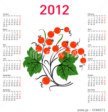 Stylish calendar with flowers for 2012. Week starts on Monday. 4386071
