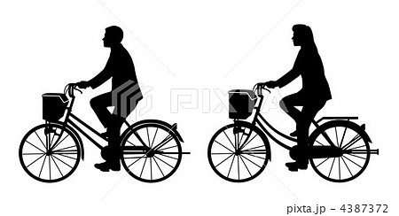 自転車に乗っている男女のシルエットイラストのイラスト素材