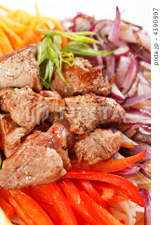 meat with vegetables and noodles meat with vegetables and noodles 4390997