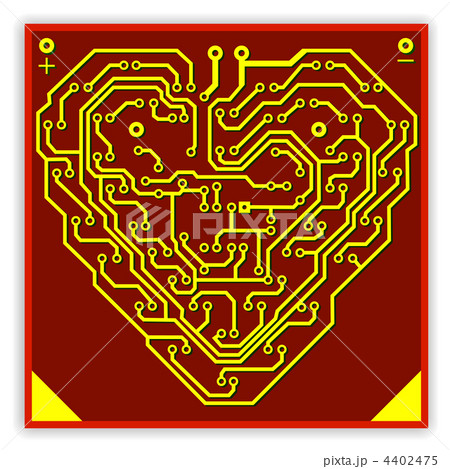 Circuit board pattern in the shape of the heart. Illustration. V 4402475
