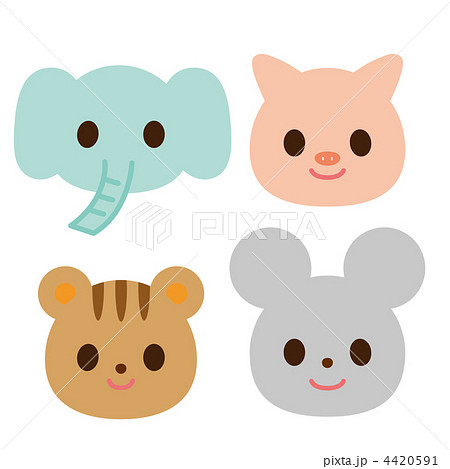 動物 4種類 ゾウ ブタ リス ネズミのイラスト素材