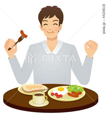 朝食を食べる男性のイラスト素材