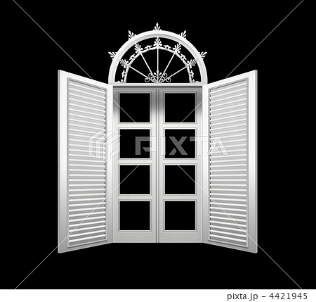 半円窓 観音開きの洋風窓 正面 Cg 黒背景のイラスト素材