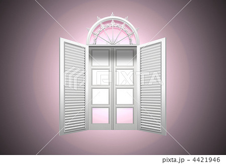 半円窓 観音開きの洋風窓 正面 Cg 黒背景にピンク色の逆光のイラスト素材