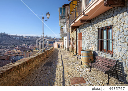 Narrow street and old house. La Morra, Northern Italy. 4435767