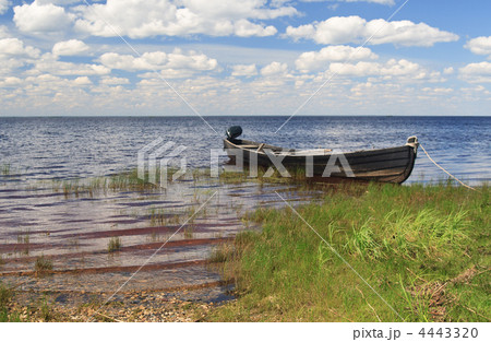 Fishing wooden boat in Lache lake, north Russia 4443320