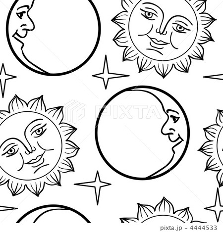 seamless wallpaper the moon and sun with facesのイラスト素材