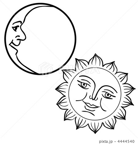 Vector illustration of Moon and Sun with faces 4444540