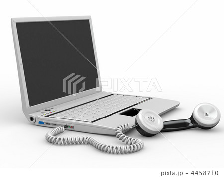 Laptop with old-fashioned phone reciever. 3d Laptop with old-fashioned phone reciever. 3d 4458710