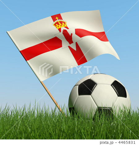 Soccer ball in the grass and flag of Northern Ireland. Soccer ball in the grass and flag of Northern Ireland. 4465831