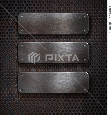 three grunge rusty metal plates over grid background 4468041