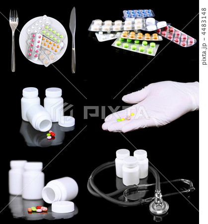 Collage of medicine- pills,bottle, syringe. 4483148