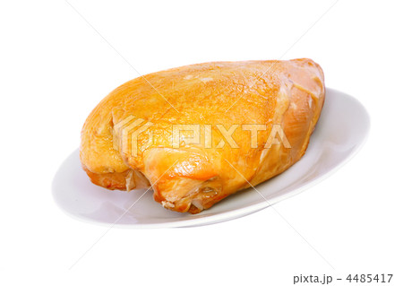 A smoked chicken on plate . Isolated 4485417