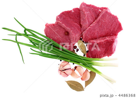 Cut of  beef steak  with  laurel, onion, garlic and  flavouring. 4486368