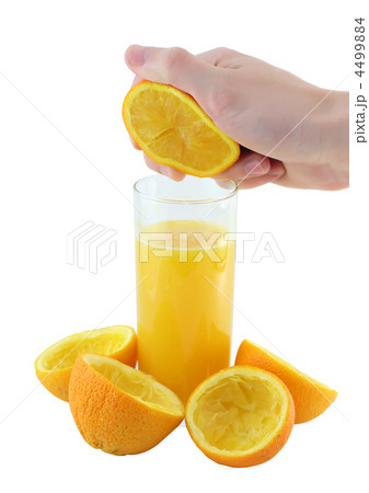 Orange juice with hand, squeeze of orange. Orange juice with hand, squeeze of orange. 4499884