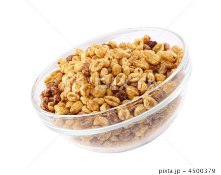 Glass bowl with cold cereal flakes. Isolated Glass bowl with cold cereal flakes. Isolated 4500379