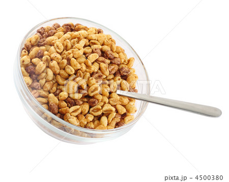 Glass bowl with cold cereal flakes. Isolated Glass bowl with cold cereal flakes. Isolated 4500380