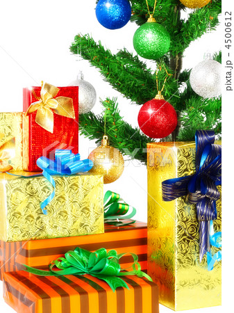 Fragment of New Year Tree with gift boxes 4500612