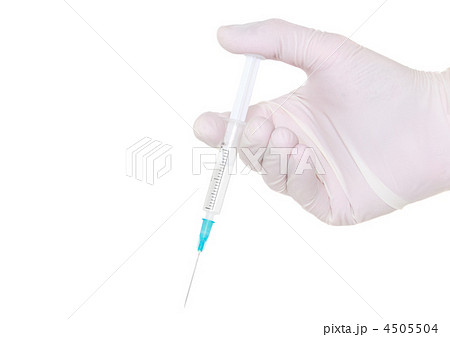 Syringe in hand in medical gloves, , injection. Syringe in hand in medical gloves, , injection. 4505504