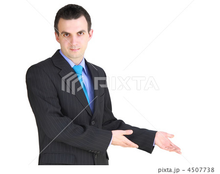 Cheerful  businessman show on background. 4507738