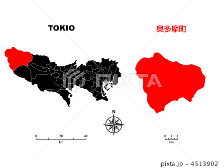 奥多摩町 東京地図のイラスト素材