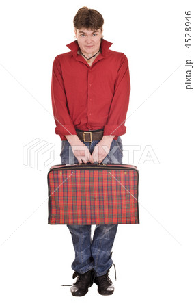 Happy man with travel suitcase . Happy man with travel suitcase . 4528946