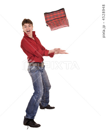 Happy man with travel suitcase . Happy man with travel suitcase . 4528948