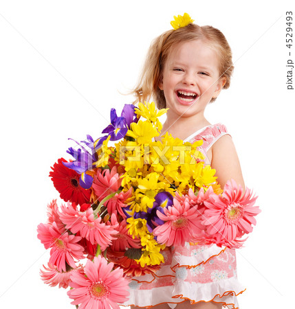 Happy child holding flowers. 4529493