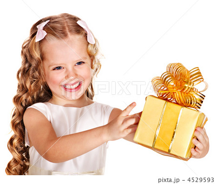 Kid with birthday gift box. 4529593