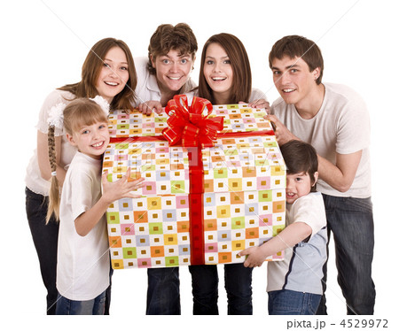 Happy family with gift box. 4529972