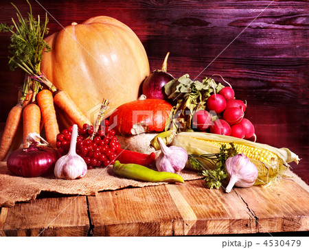 Preparing vegetable on wooden boards. 4530479