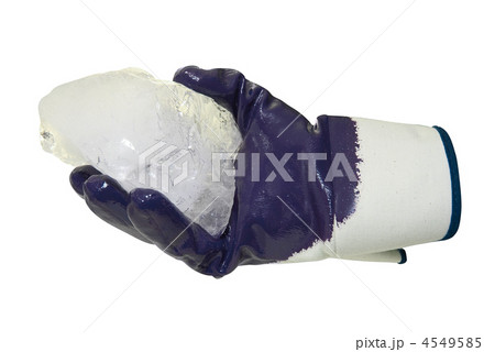 Blue glove hold blocks of ice 4549585