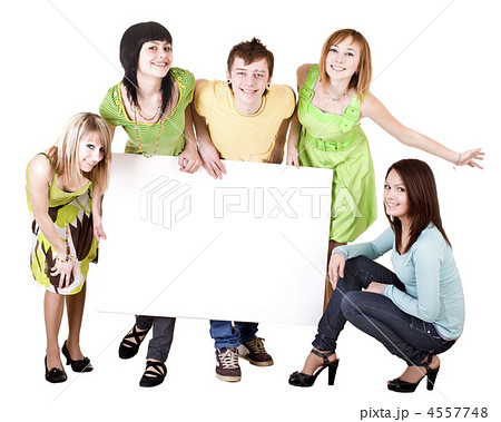 Group of people take banner. 4557748