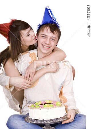 Happy birthday of two teen with cake. 4557803