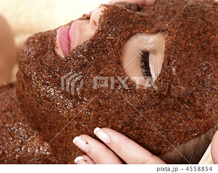 Girl with algae facial mask. 4558854