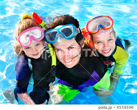 Children with mother  in swimming pool. 4559506