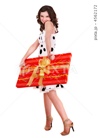 Girl with big red gift box. 4562172