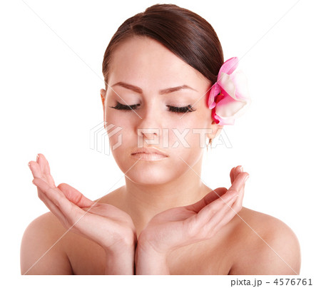 Beautiful girl with orchid flower. 4576761