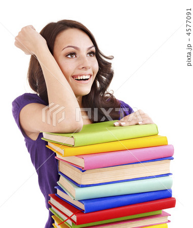 Girl with pile color book . 4577091
