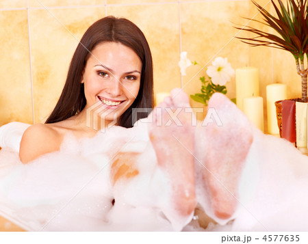 Woman take bubble bath. Woman take bubble bath. 4577635