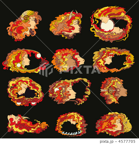 Zodiac Set Girl Face Red Black Zodiac Set Girl Face Red Black 4577705