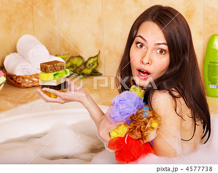 Woman take bubble  bath. 4577738