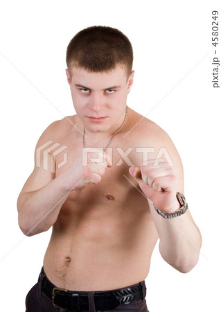 Portrait of the furious fighter. Isolated on white 4580249