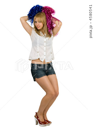 Pretty young woman cheerleader. Isolated on white 4580541