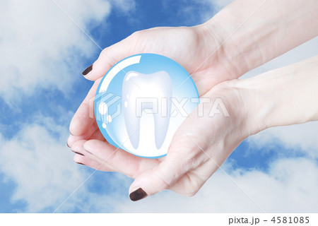 hands holding tooth in glass sphere, dentistry 4581085
