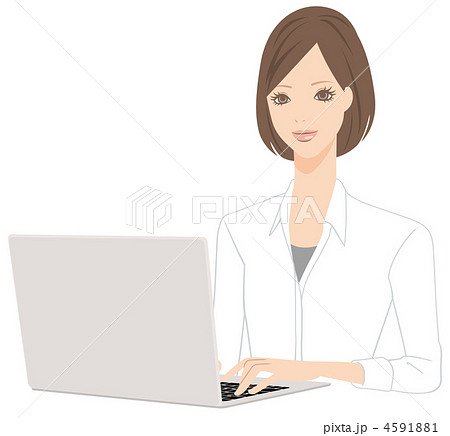 女性とパソコンのイラスト素材