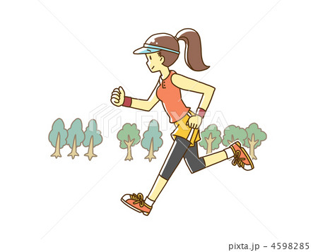 走る 街路樹 女性 のイラスト素材