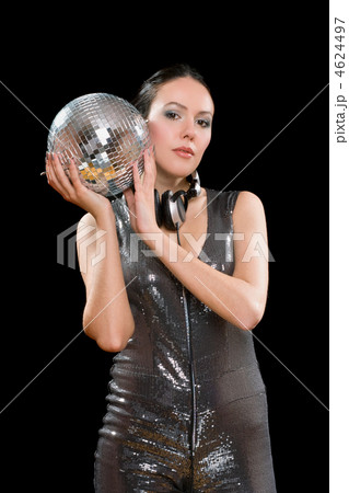 Portrait of nice young brunette with a mirror ball Portrait of nice young brunette with a mirror ball 4624497